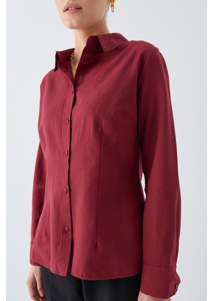 4634 Kadın Pensli Fit Gömlek Bordo fırsatları