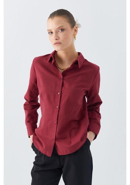 4634 Kadın Pensli Fit Gömlek Bordo indirimleri