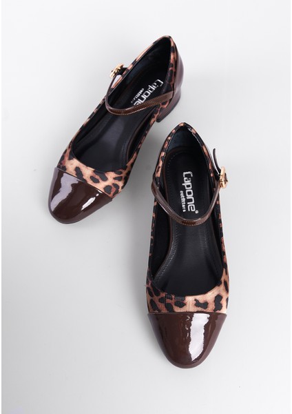 Kısa Topuklu Bantlı Leopar Kadın Ayakkabı