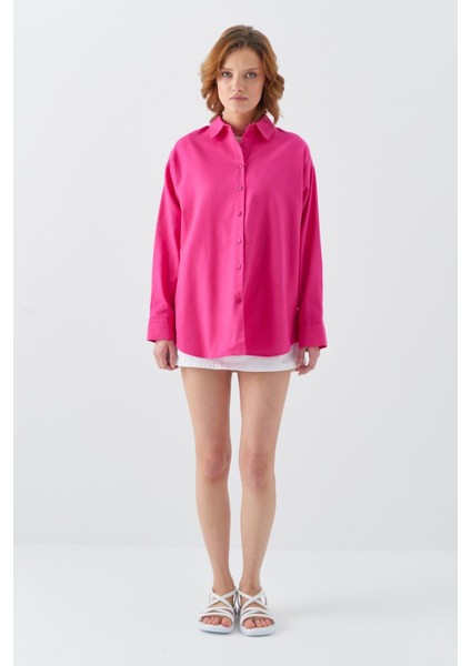 4621 Kadın Arkası Pileli Basic Gömlek Fuşya fiyatları