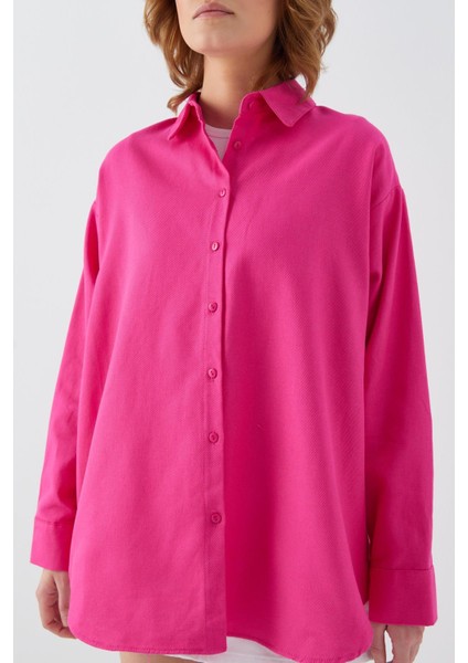 4621 Kadın Arkası Pileli Basic Gömlek Fuşya fırsatları