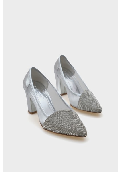 Nora Sivri Burunlu Fileli Taşlı Orta Topuk Kadın Ayakkabı