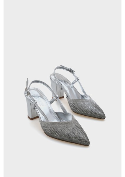 Nova Orta Topuklu Sivri Burunlu Taşlı Kadın Şık Ayakkabı