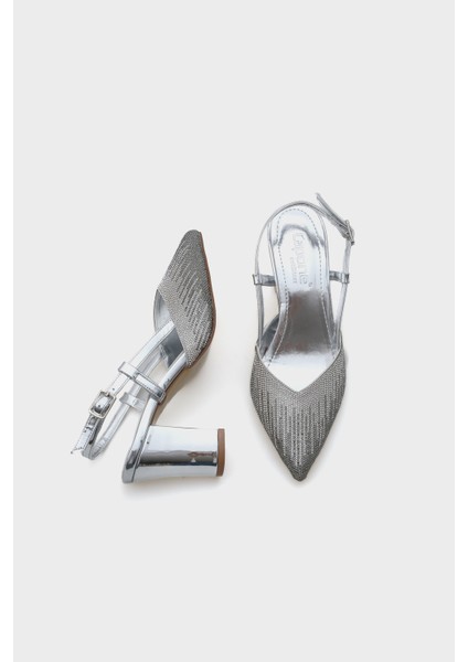 Nova Orta Topuklu Sivri Burunlu Taşlı Kadın Şık Ayakkabı