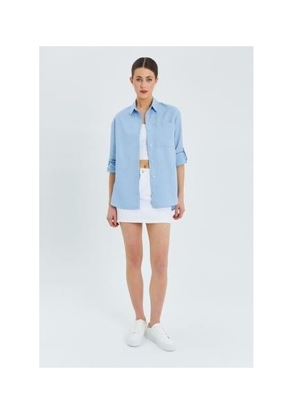 9942 Kadın Oxford Uzun Kol Basic Gömlek Bebe Mavi fiyatları