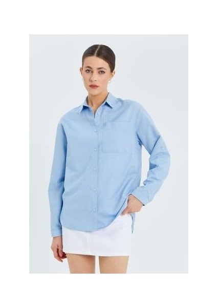 9942 Kadın Oxford Uzun Kol Basic Gömlek Bebe Mavi modelleri