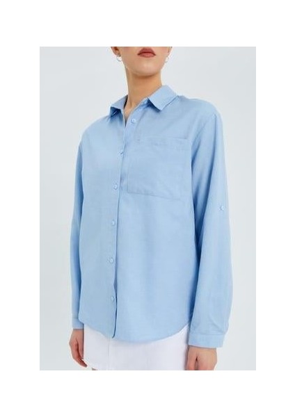 9942 Kadın Oxford Uzun Kol Basic Gömlek Bebe Mavi fırsatları