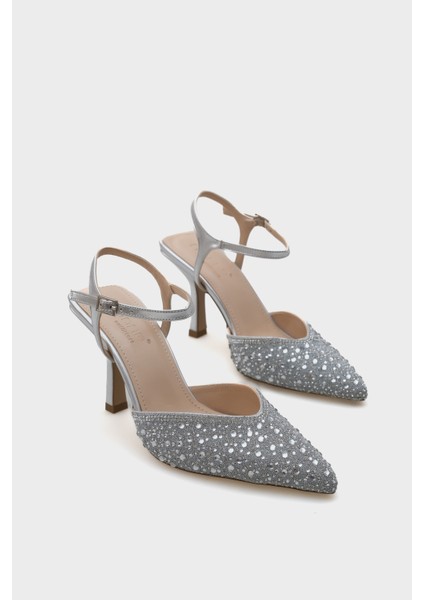 Sivri Burunlu Orta Topuklu Taşlı Kadın Ayakkabı