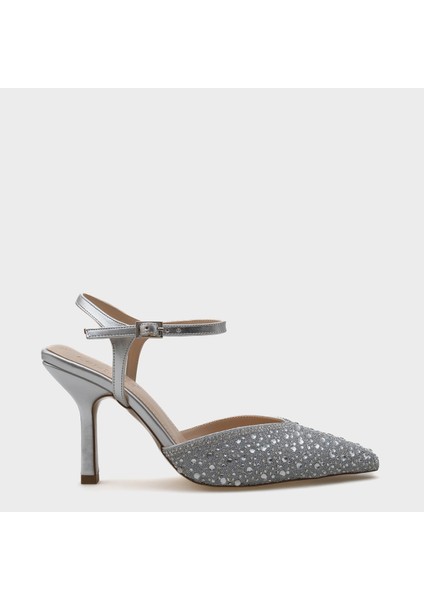 Sivri Burunlu Orta Topuklu Taşlı Kadın Ayakkabı