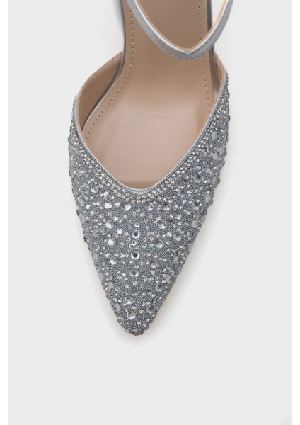 Sivri Burunlu Orta Topuklu Taşlı Kadın Ayakkabı