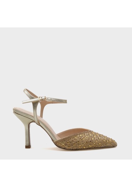 Sivri Burunlu Orta Topuklu Taşlı Kadın Ayakkabı