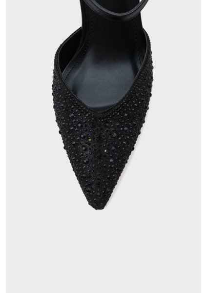 Sivri Burunlu Orta Topuklu Taşlı Kadın Ayakkabı