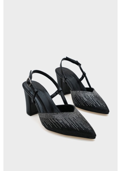 Nova Orta Topuklu Sivri Burunlu Taşlı Kadın Şık Ayakkabı