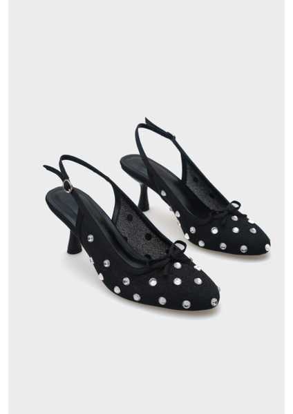 Renie Fileli Taşlı Yuvarlak Burunlu Arkası Bantlı Kadın Ayakkabı