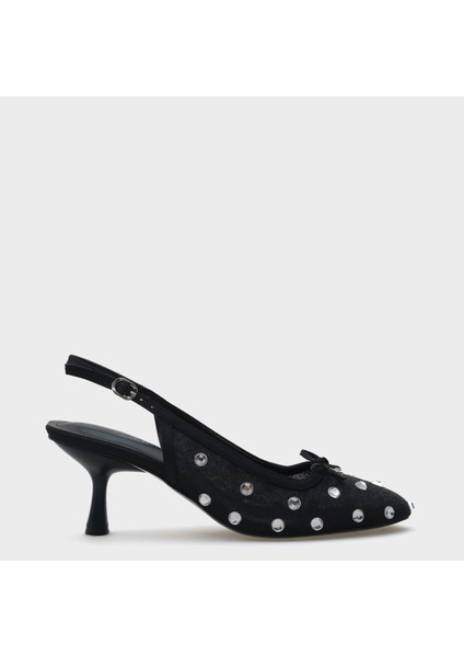 Renie Fileli Taşlı Yuvarlak Burunlu Arkası Bantlı Kadın Ayakkabı