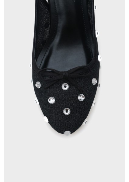 Renie Fileli Taşlı Yuvarlak Burunlu Arkası Bantlı Kadın Ayakkabı