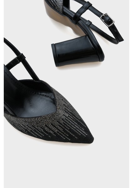 Nova Orta Topuklu Sivri Burunlu Taşlı Kadın Şık Ayakkabı