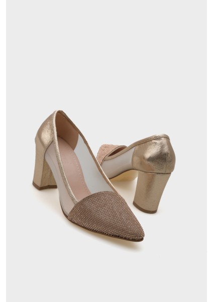 Nora Sivri Burunlu Fileli Taşlı Orta Topuk Kadın Ayakkabı