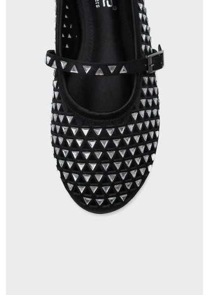 Aleda Taşlı Fileli Bantlı Yuvarlak Burunlu Kadın Babet