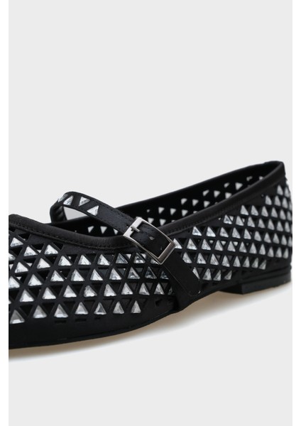 Aleda Taşlı Fileli Bantlı Yuvarlak Burunlu Kadın Babet