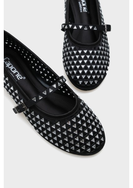 Aleda Taşlı Fileli Bantlı Yuvarlak Burunlu Kadın Babet