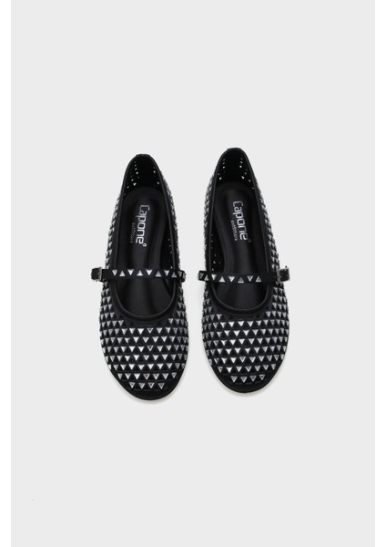 Aleda Taşlı Fileli Bantlı Yuvarlak Burunlu Kadın Babet