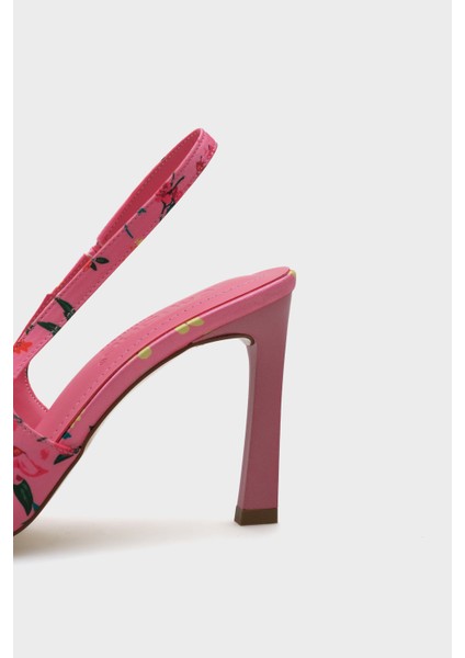 Arkası Açık Sivri Burunlu Yüksek Topuklu Çiçek Desenli Kadın Ayakkabı