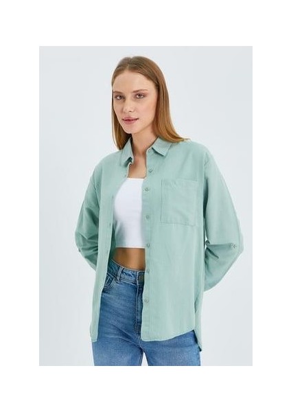 9942 Kadın Oxford Uzun Kol Basic Gömlek Çağla fiyatları