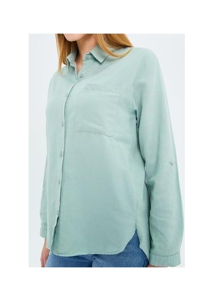 9942 Kadın Oxford Uzun Kol Basic Gömlek Çağla modelleri