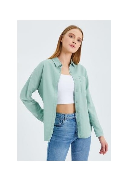 9942 Kadın Oxford Uzun Kol Basic Gömlek Çağla fırsatları