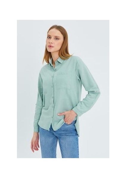 9942 Kadın Oxford Uzun Kol Basic Gömlek Çağla indirimleri