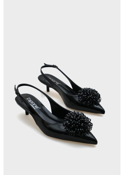 Oliy Orta Topuklu Çiçekli Sivri Burunlu Arkası Açık Kadın Ayakkabı