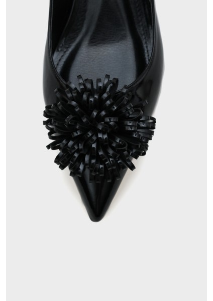 Oliy Orta Topuklu Çiçekli Sivri Burunlu Arkası Açık Kadın Ayakkabı