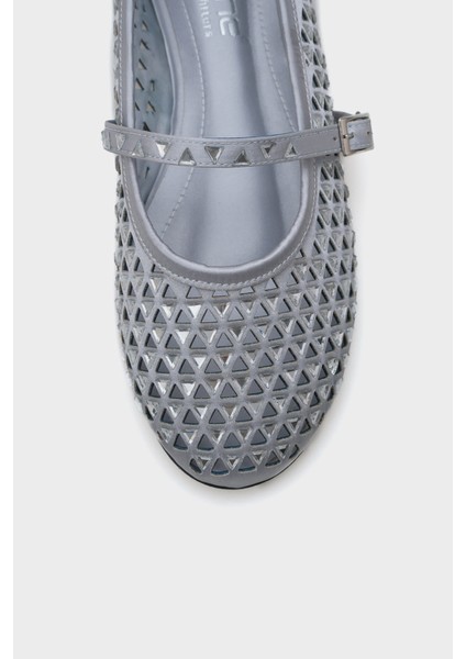 Aleda Taşlı Fileli Bantlı Yuvarlak Burunlu Kadın Babet