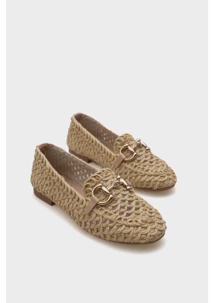 Tani Hasır Örgü Metal Tokalı Kadın Loafer