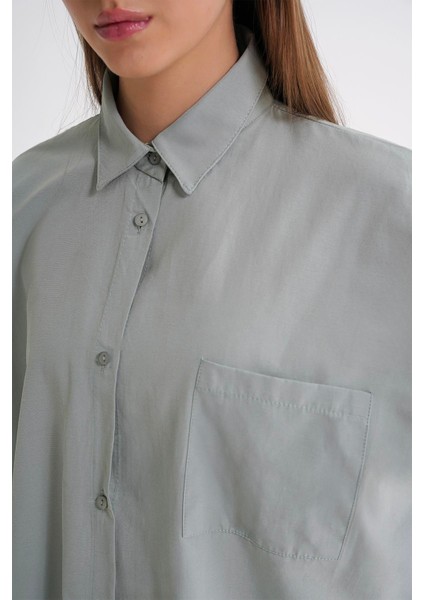 4053 Kadın Tek Cepli Oversize Basic Gömlek Mint indirimleri