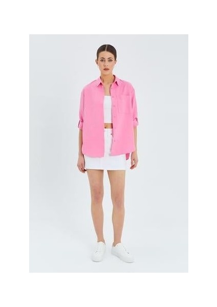 9942 Kadın Oxford Uzun Kol Basic Gömlek Şeker Pembe fiyatları