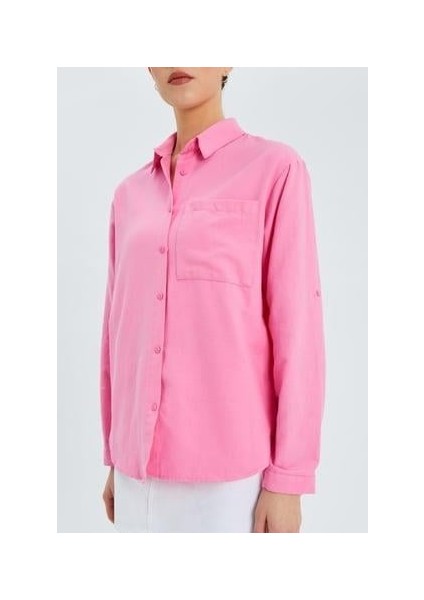9942 Kadın Oxford Uzun Kol Basic Gömlek Şeker Pembe fırsatları