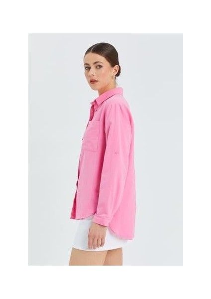 9942 Kadın Oxford Uzun Kol Basic Gömlek Şeker Pembe indirimleri