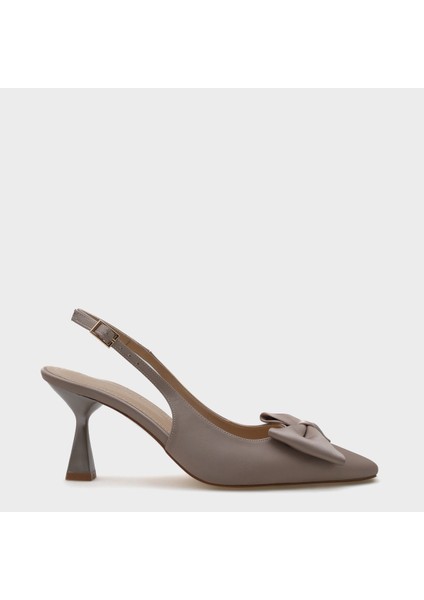 Pam Küt Sivri Burunlu Fiyonklu Arkası Açık Saten Kadın Ayakkabı