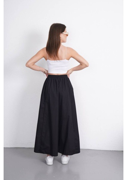 Uzun Beli Lastikli Poplin Kumaş Çift Cepli Rahat Kesim Tesettür Etek Astarsız (Uzunluk 90 Cm)