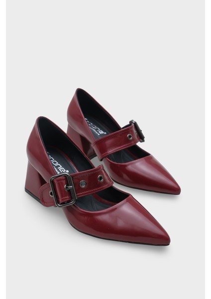 Catherin Sivri Burunlu Kalın Orta Topuklu Bantlı Kadın Ayakkabı