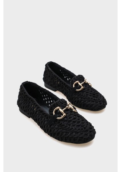Tani Hasır Örgü Metal Tokalı Kadın Loafer