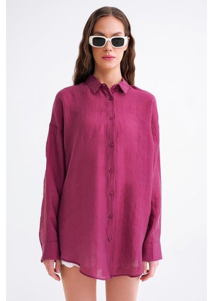 4667 Kadın Ince Oversize Modal Gömlek Bordo fırsatları
