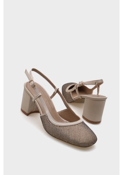 Sayre Saten Taşlı Arkadan Bantlı Orta Topuklu Kadın Ayakkabı