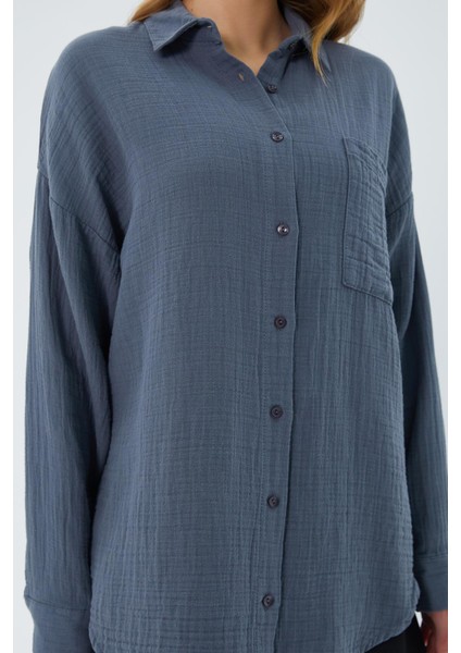 3833 Kadın Oversize Cepli Müslin Gömlek Antrasit fırsatları