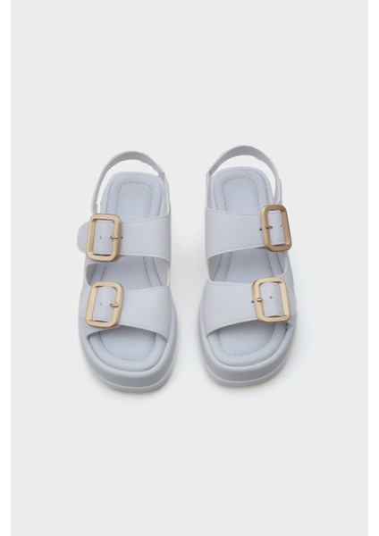 Denice Dolgu Topuklu Çift Bantlı Tokalı Kadın Sandalet