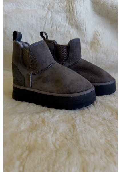 Kadın Kalın Taban Lastikli Süet Bot & Bootie