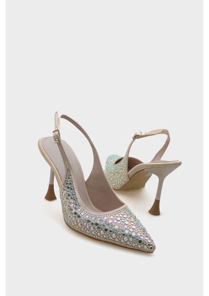 Hope Taşlı Saten Yüksek Topuklu Arkası Bantlı Stiletto