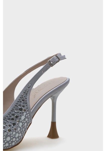 Hope Taşlı Saten Yüksek Topuklu Arkası Bantlı Stiletto